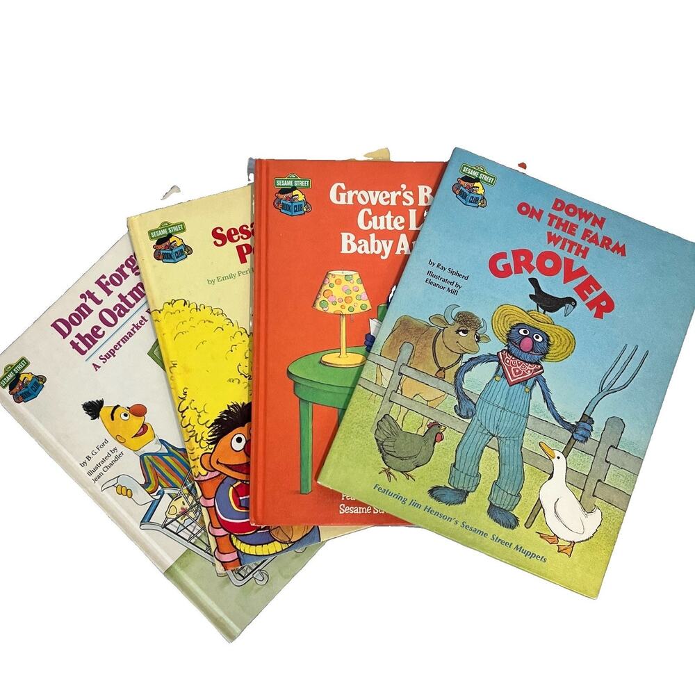 Vintage 4pc Book Lot Sesame Street Gold Press Books Grover Big Bird Ernie Bert